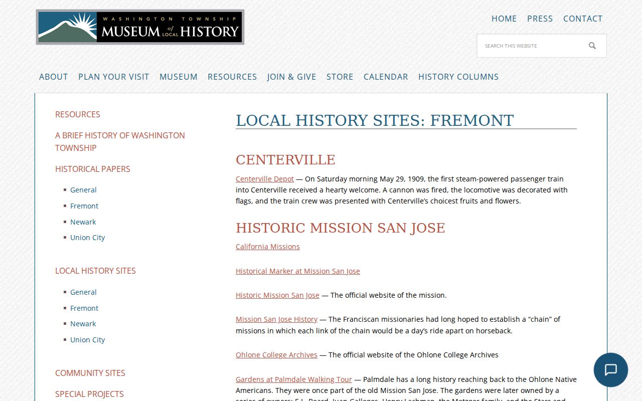 Fremont people directories screenshot of Washington Township local history sites